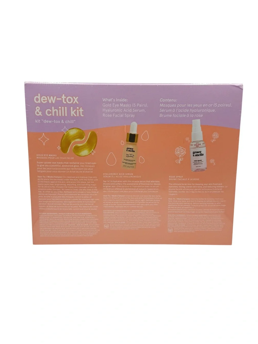 Grace & Stella Dew-Tox & Chill Kit NIB Spa Gift Set Hyaluronic & Eye Masks